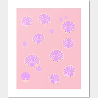 Pink seashell pattern Posters and Art